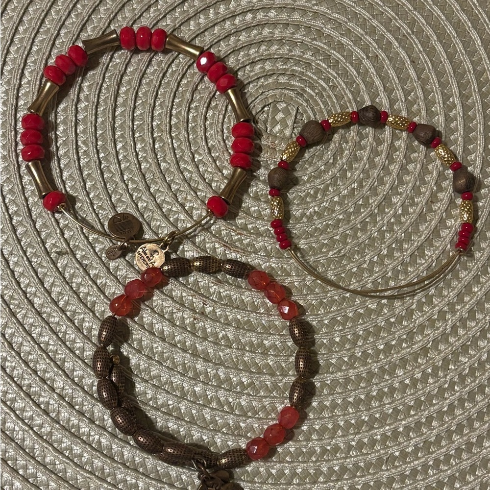 Alex and Ani - Set of 3 Red and Gold Bracelets